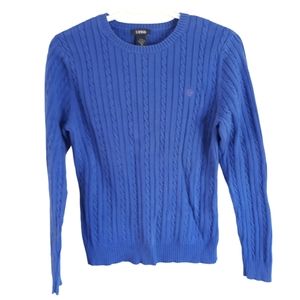 Blue Cable Knit Crew Neck Cotton Sweater